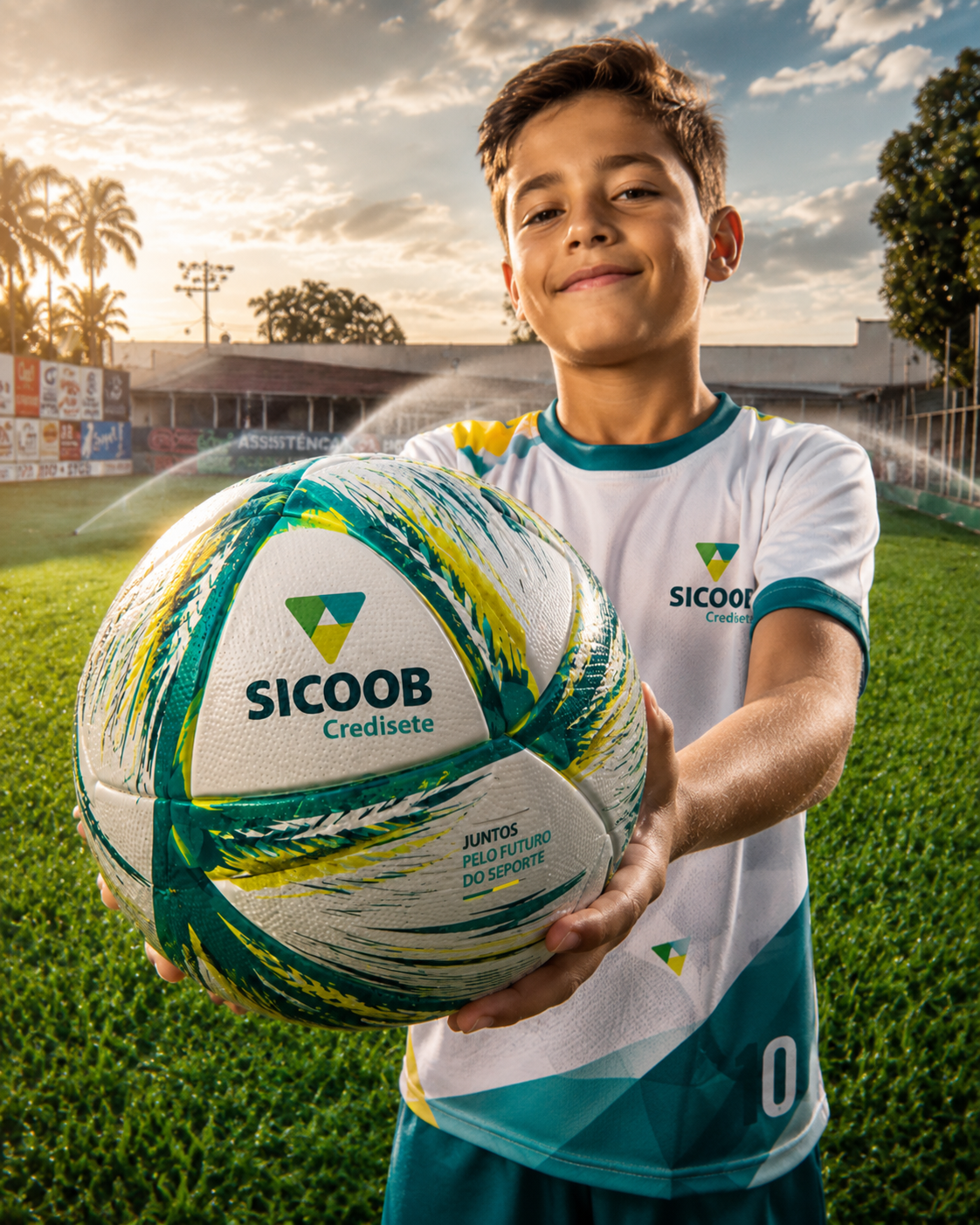 Garoto com o uniforme Sicoob Credisete Kids